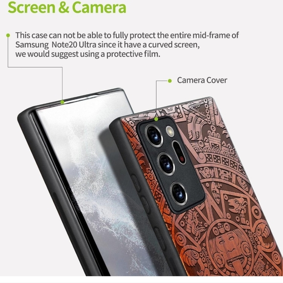 Carveit Wood Case for Galaxy Note20 Ultra Case [Hard Real Wood & Black Soft TPU] - Picture 3 of 9